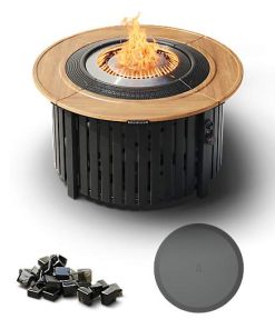 Infinity Flame Propane Fire Pit + Surround Surface - Teak Steel Finish - Solo Stove